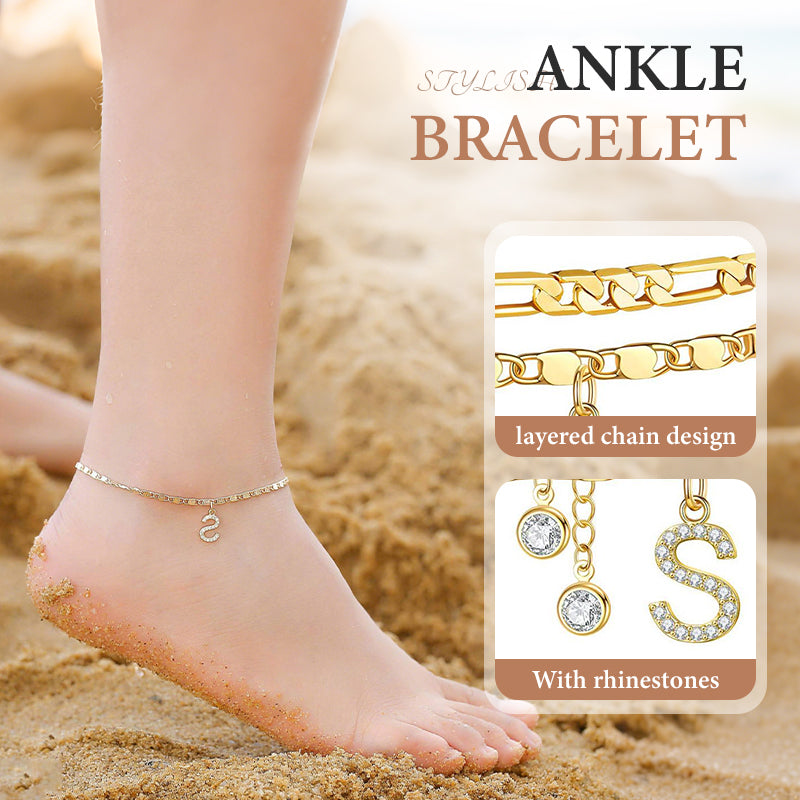 Fußkette Layered-Design mit Strass-Steinen