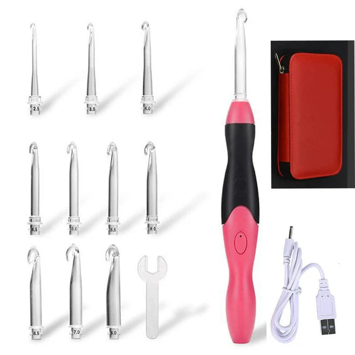 LED Crochet Hook Set with Interchangeable Heads – 2.5 to 8.0 mm