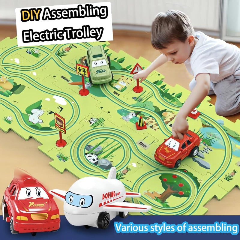Puzzle-Straßenset mit Auto und Verkehrsschildern