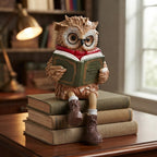 Owl edge-sitter figurine with book, glasses and scarf – 15 cm