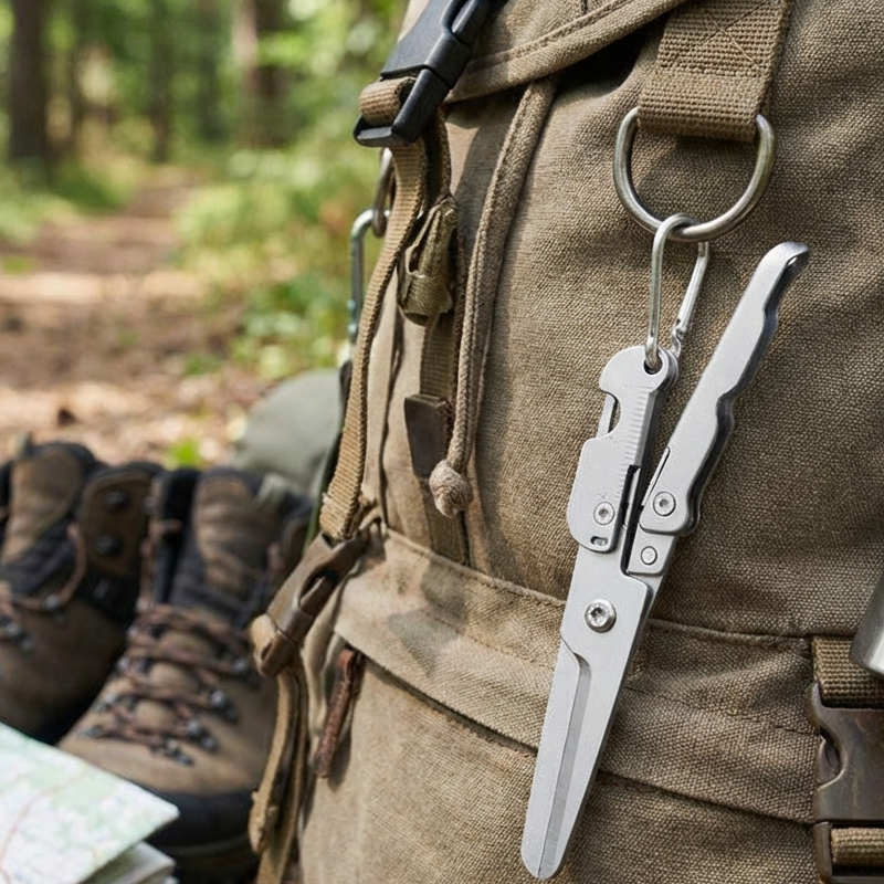 Compact Foldable Stainless Steel Scissors with Multitool Function