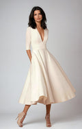 Midi-Kleid A-Linie mit V-Ausschnitt und 3/4-Ärmeln