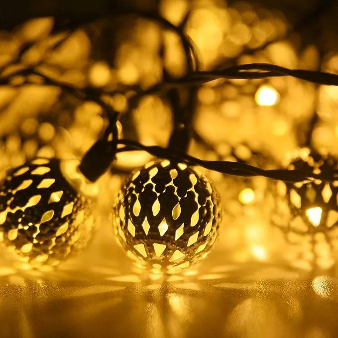 Solar String Lights Moroccan 12m – 100 LED Balls, Warm White, Waterproof