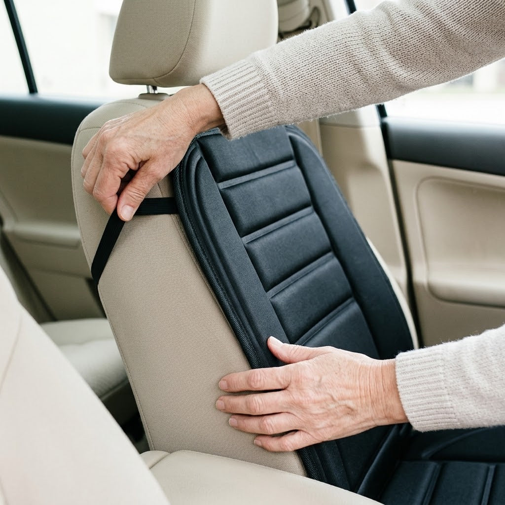 Car heated seat cushion, 12 V – heated back and seat, 2 heat settings, 97 x 48 cm