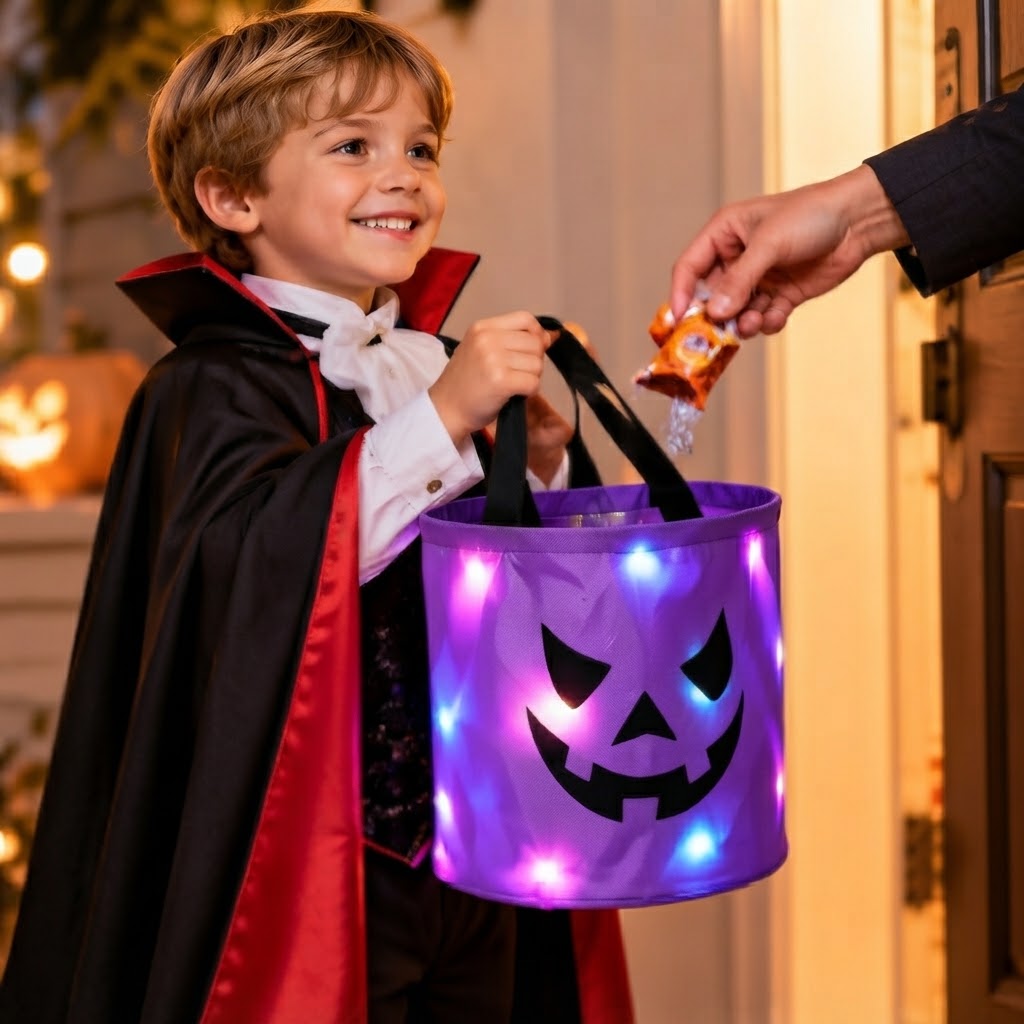 LED-Kürbiskorb für Halloween mit Griff