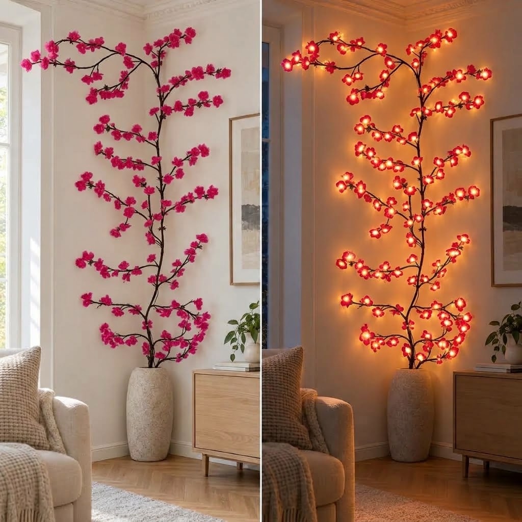 LED cherry blossom branch lights 1.6 m, 48 lights - warm white, with remote control