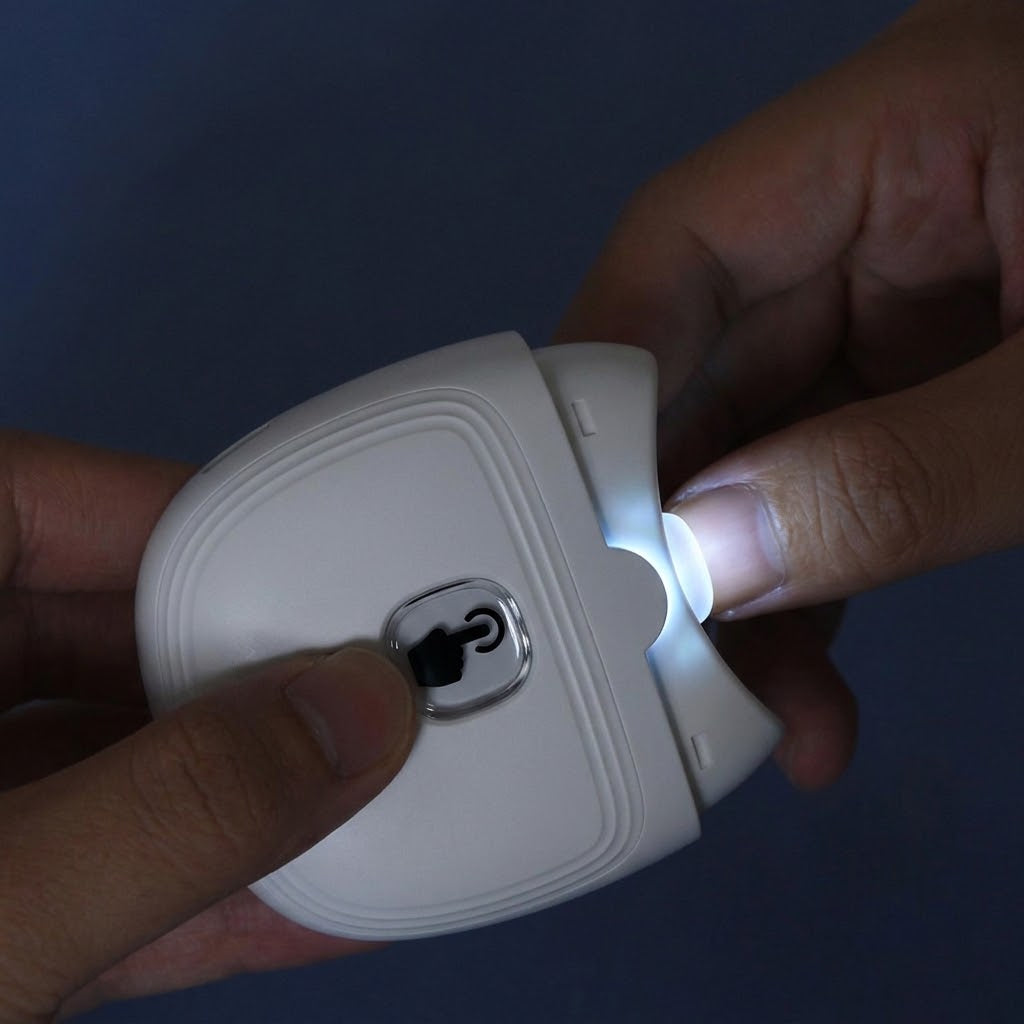 Electric nail clipper with LED light and collection container