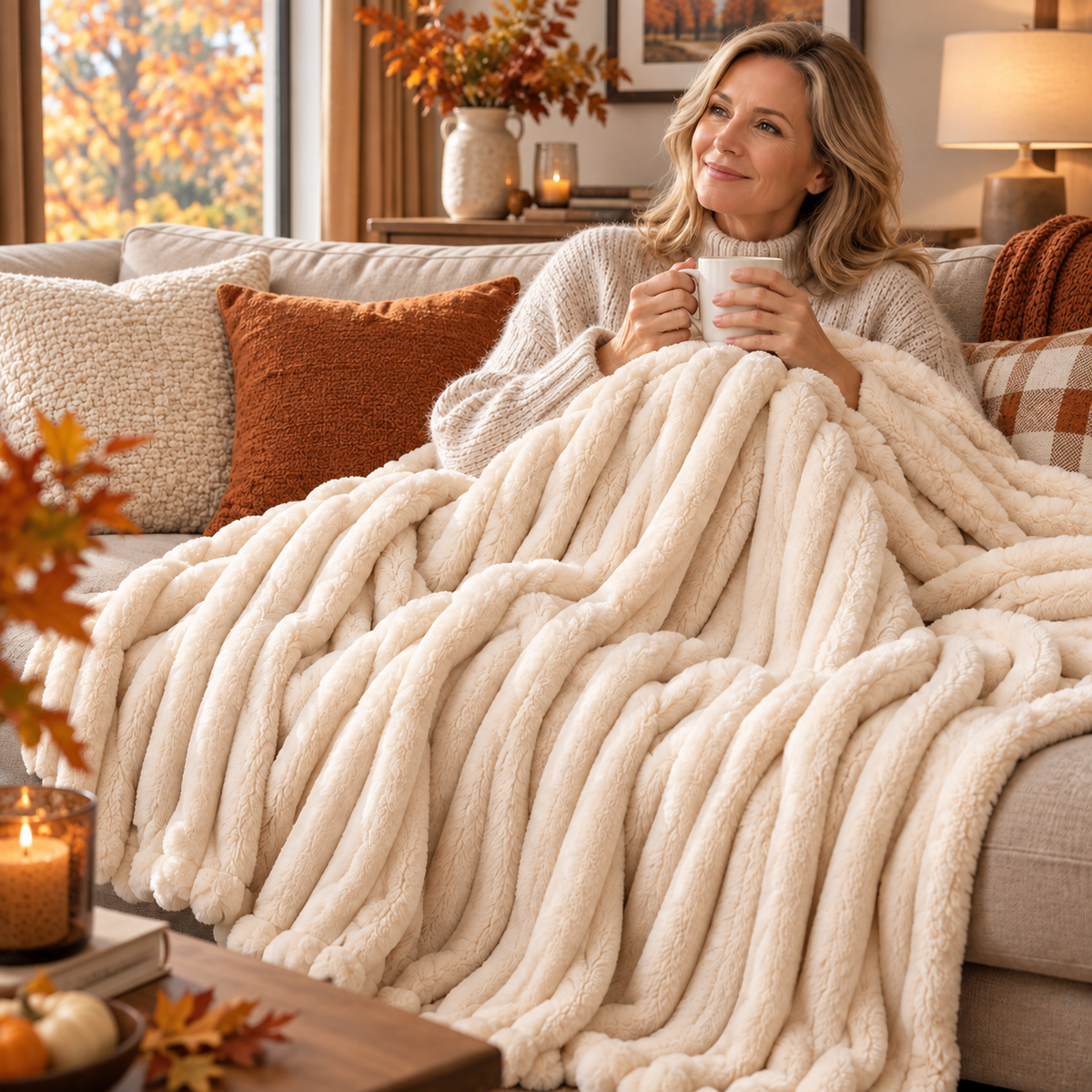 Fleece Kuscheldecke mit gerippter Struktur