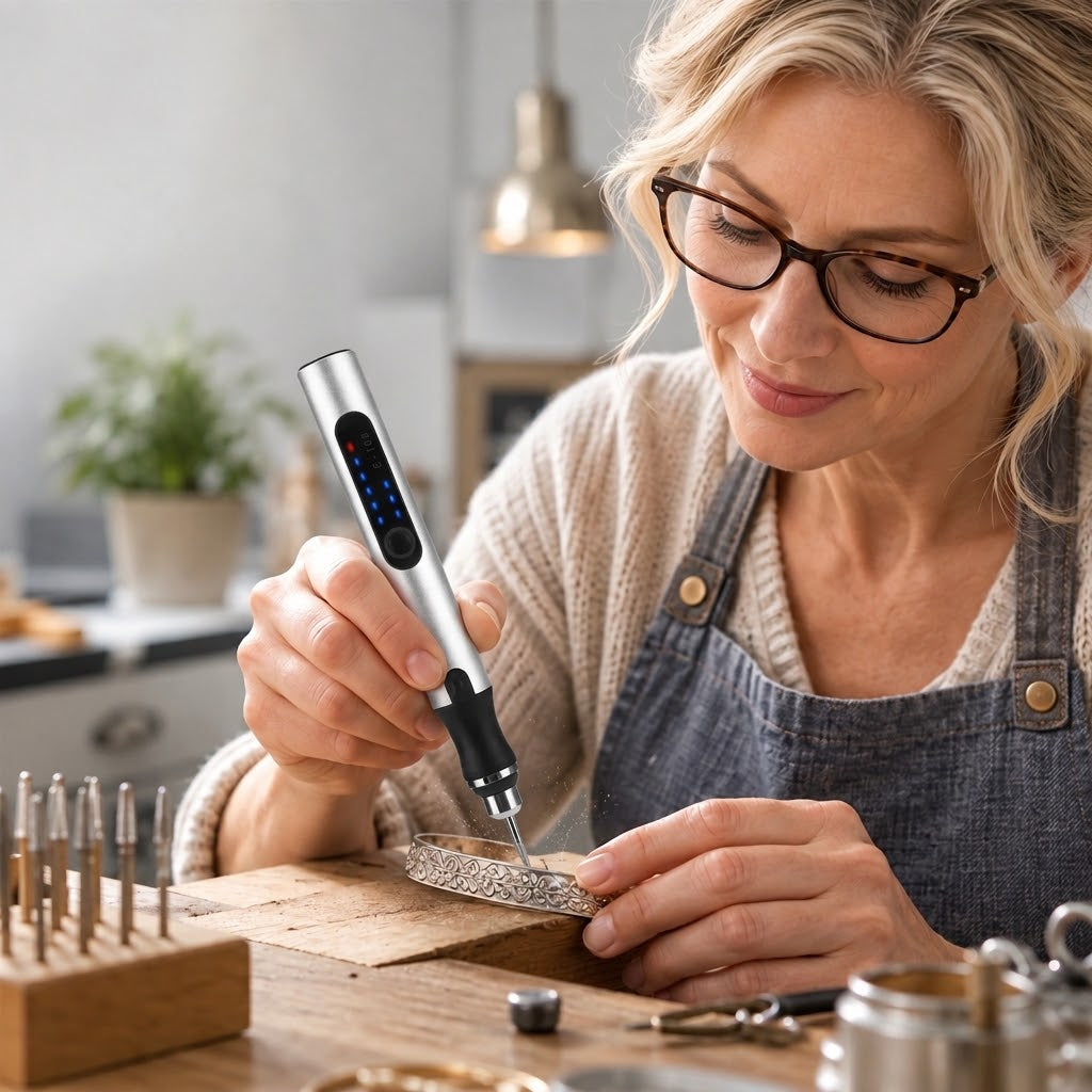 Elektrischer Gravierstift mit Akku, 3 Stufen bis 18.000 U/min, USB-C, Aluminium