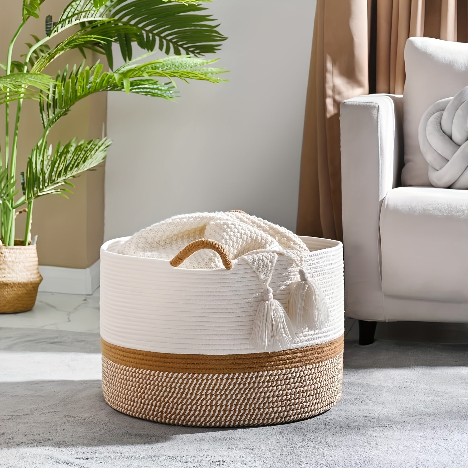 Cotton Storage Basket cm – Boho Style with Handles