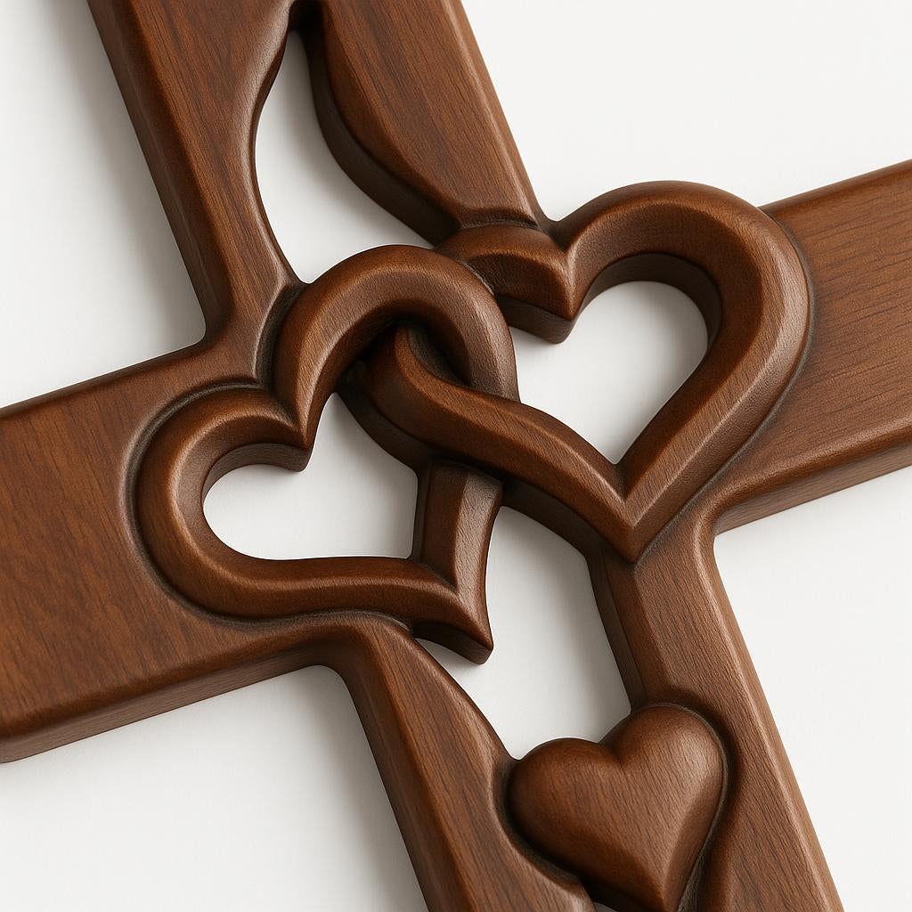 Holzkreuz Wanddeko mit Verschlungenen Herzen