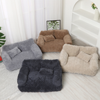 Plush Pet Sofa with Raised Edge and Cushion – 4 Colors