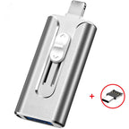 USB stick 4-in-1 with Lightning, USB-A, and USB-C connectors