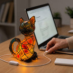 LED-Katzen-Nachtlicht in Buntglas-Optik mit USB-Anschluss