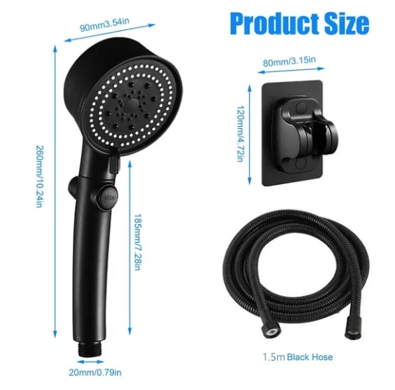 High-pressure shower head with 5 spray types and self-cleaning function