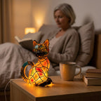 LED-Katzen-Nachtlicht in Buntglas-Optik mit USB-Anschluss