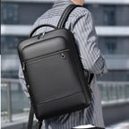 Leather backpack with USB charging port for 15.6-inch laptop