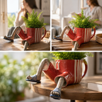 Blumentopf sitzende Beine Figur Deko