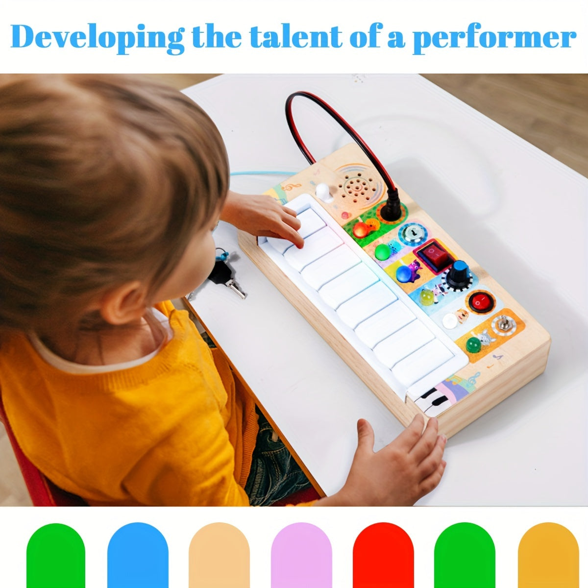 Wooden music learning toy with keys and lights