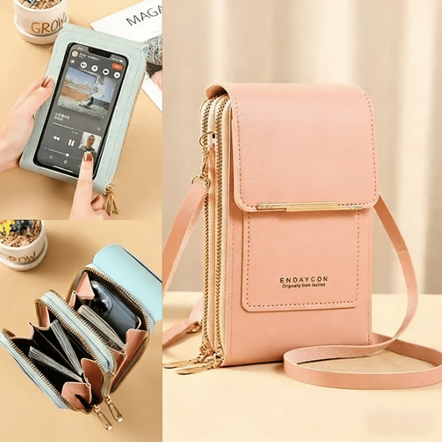 Cell phone case shoulder bag with touchscreen window