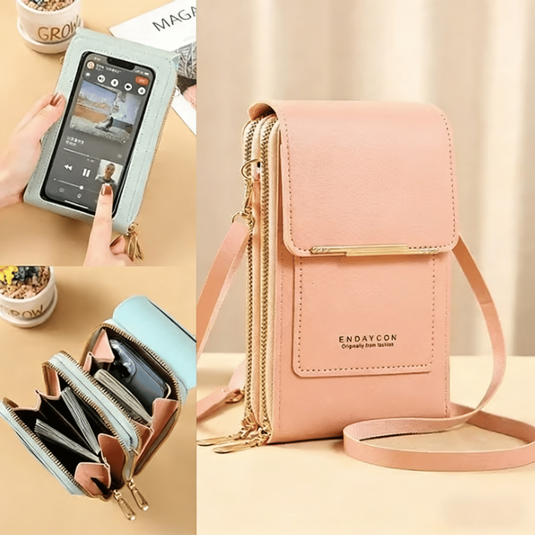 Cell phone case shoulder bag with touchscreen window
