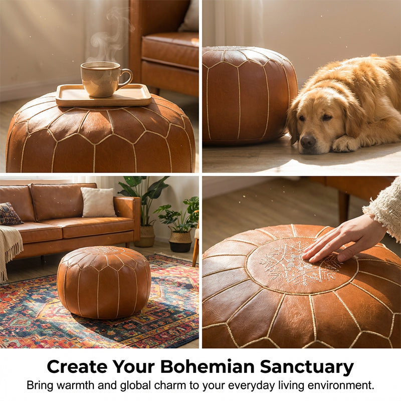 Marokkanischer Leder-Pouf mit Stauraum
