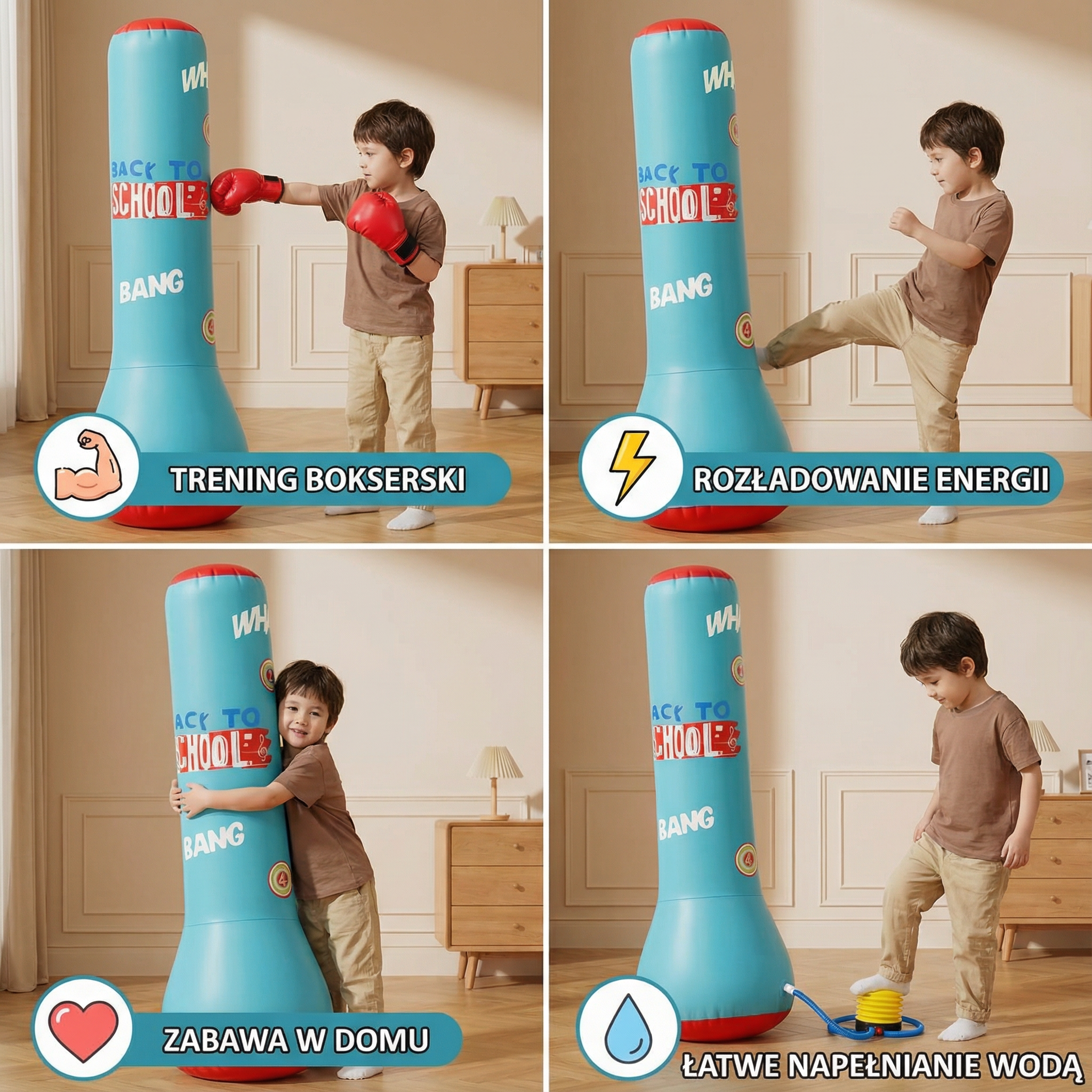 Inflatable punching bag for children with water base