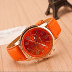 Women's watch with genuine leather strap, Roman numeral dial, and date display, Ø 42 mm