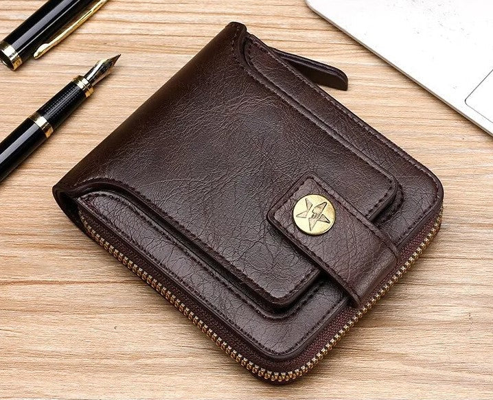 Vintage-Geldbörse mit Rundum-Reißverschluss, Kartenfächern & Münzfach