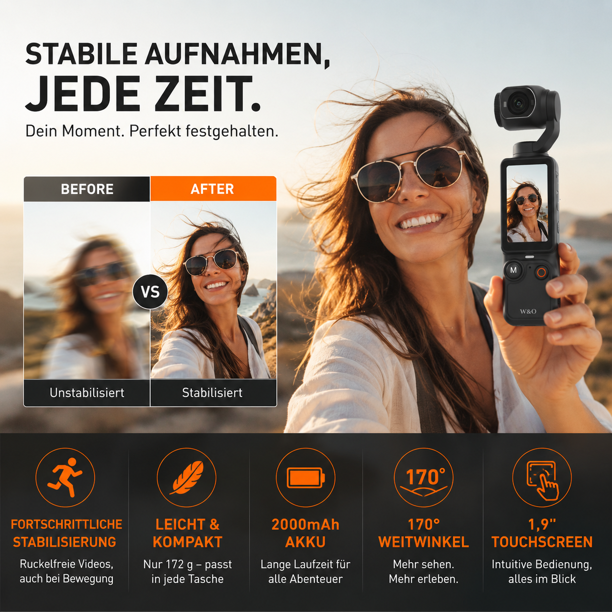 1080P Pocket Camera with Foldable Display and Touchscreen