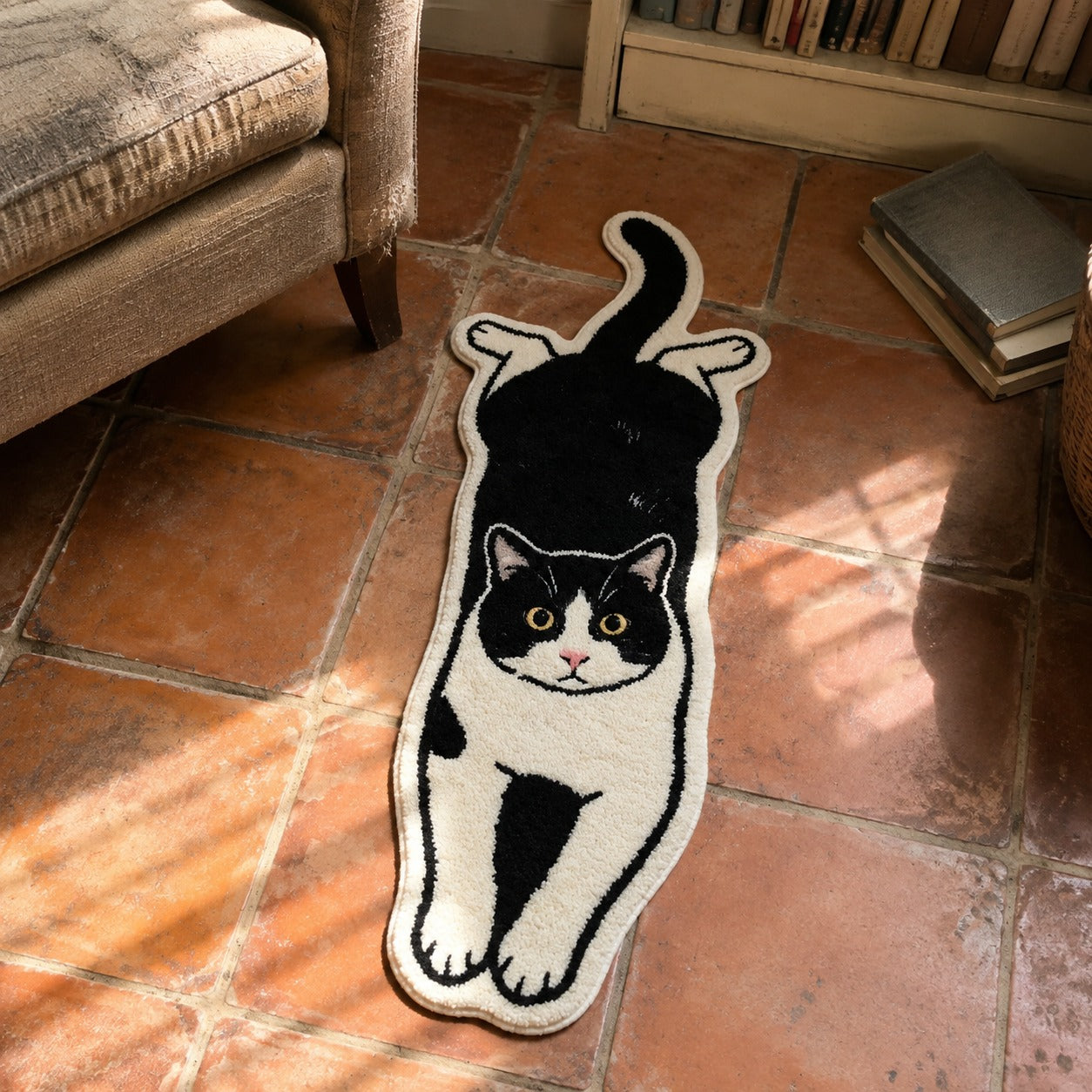 Katzen-Teppich Schwarz-Creme