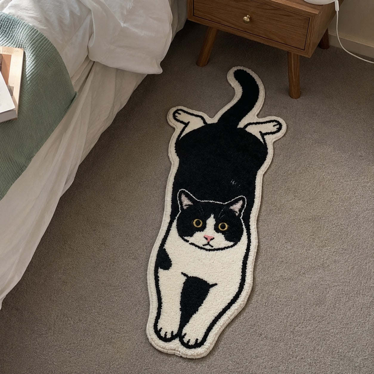 Katzen-Teppich Schwarz-Creme