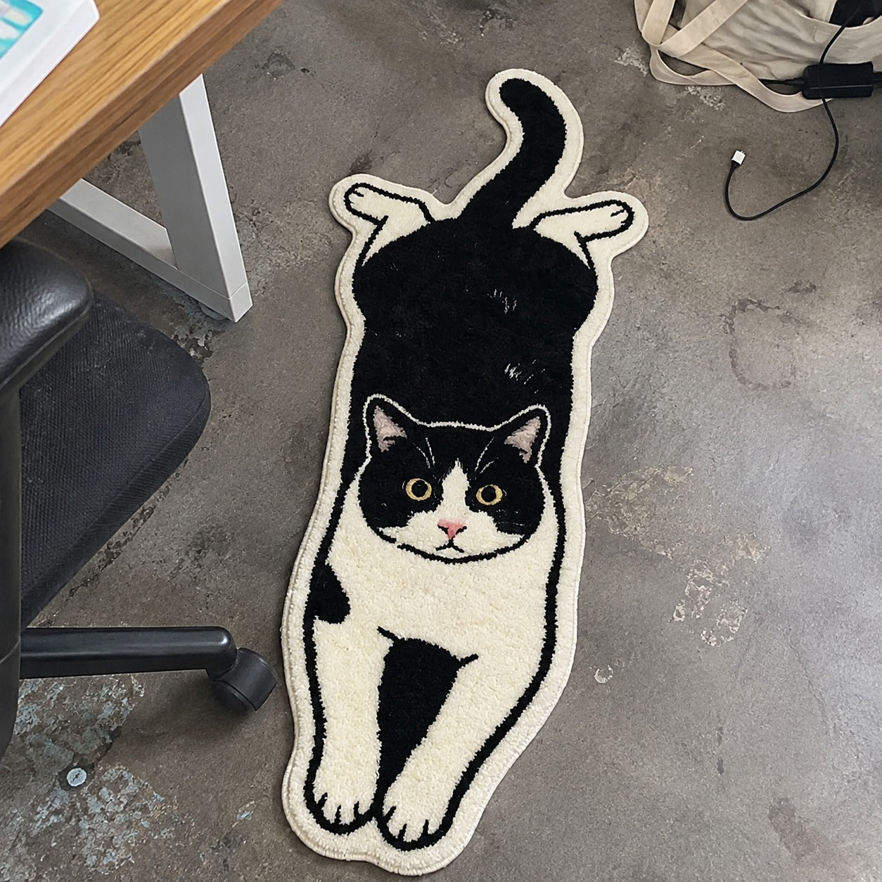 Katzen-Teppich Schwarz-Creme