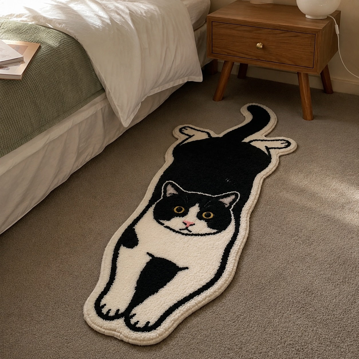Katzen-Teppich Schwarz-Creme