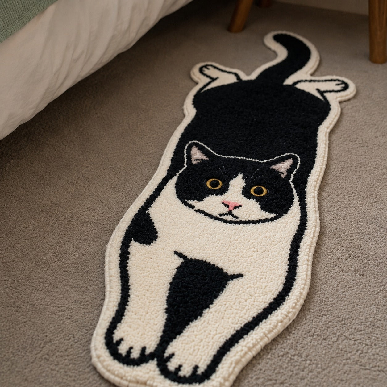 Katzen-Teppich Schwarz-Creme