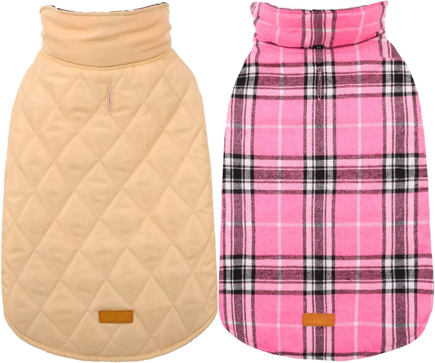 Reversible waterproof dog jacket with British check pattern