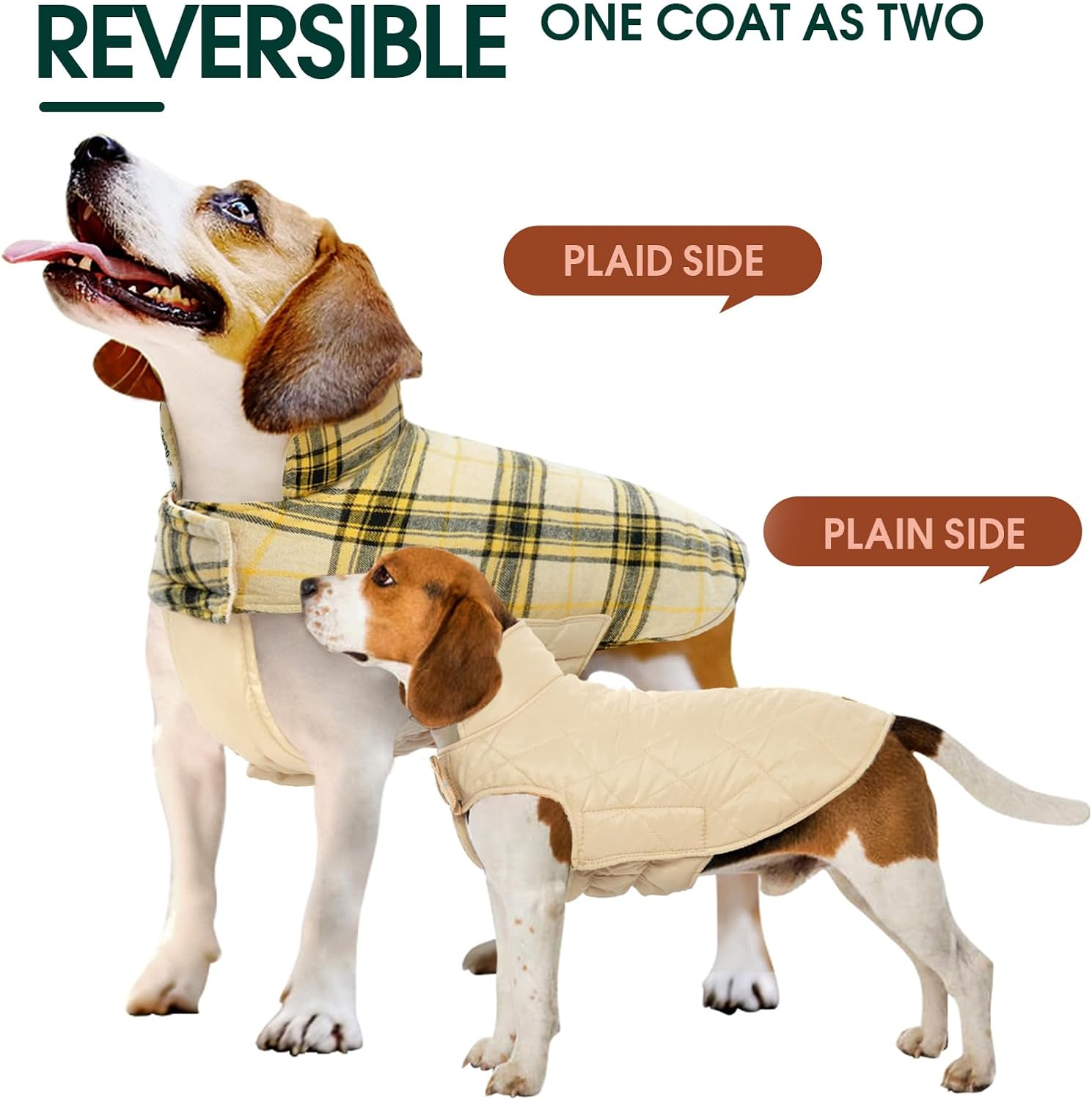 Reversible waterproof dog jacket with British check pattern