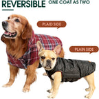 Reversible waterproof dog jacket with British check pattern