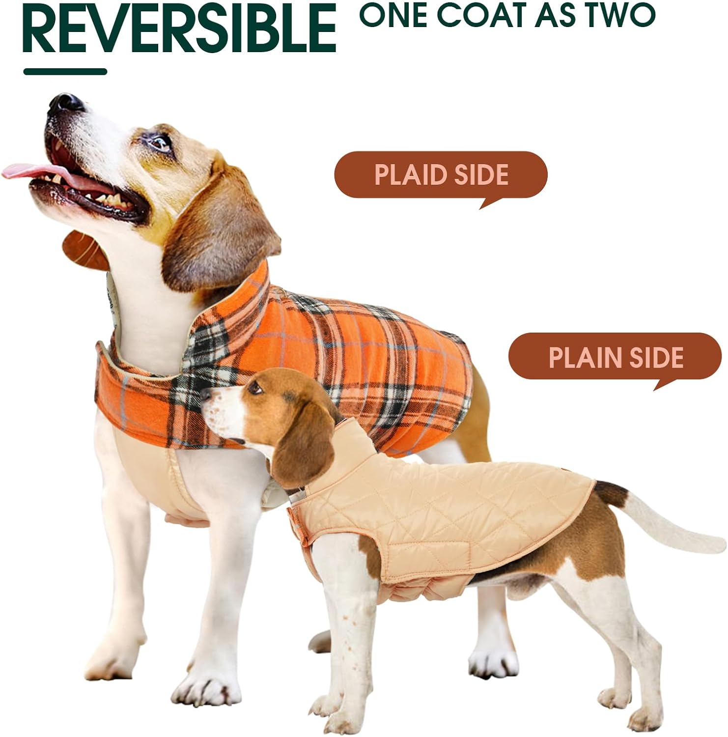 Reversible waterproof dog jacket with British check pattern