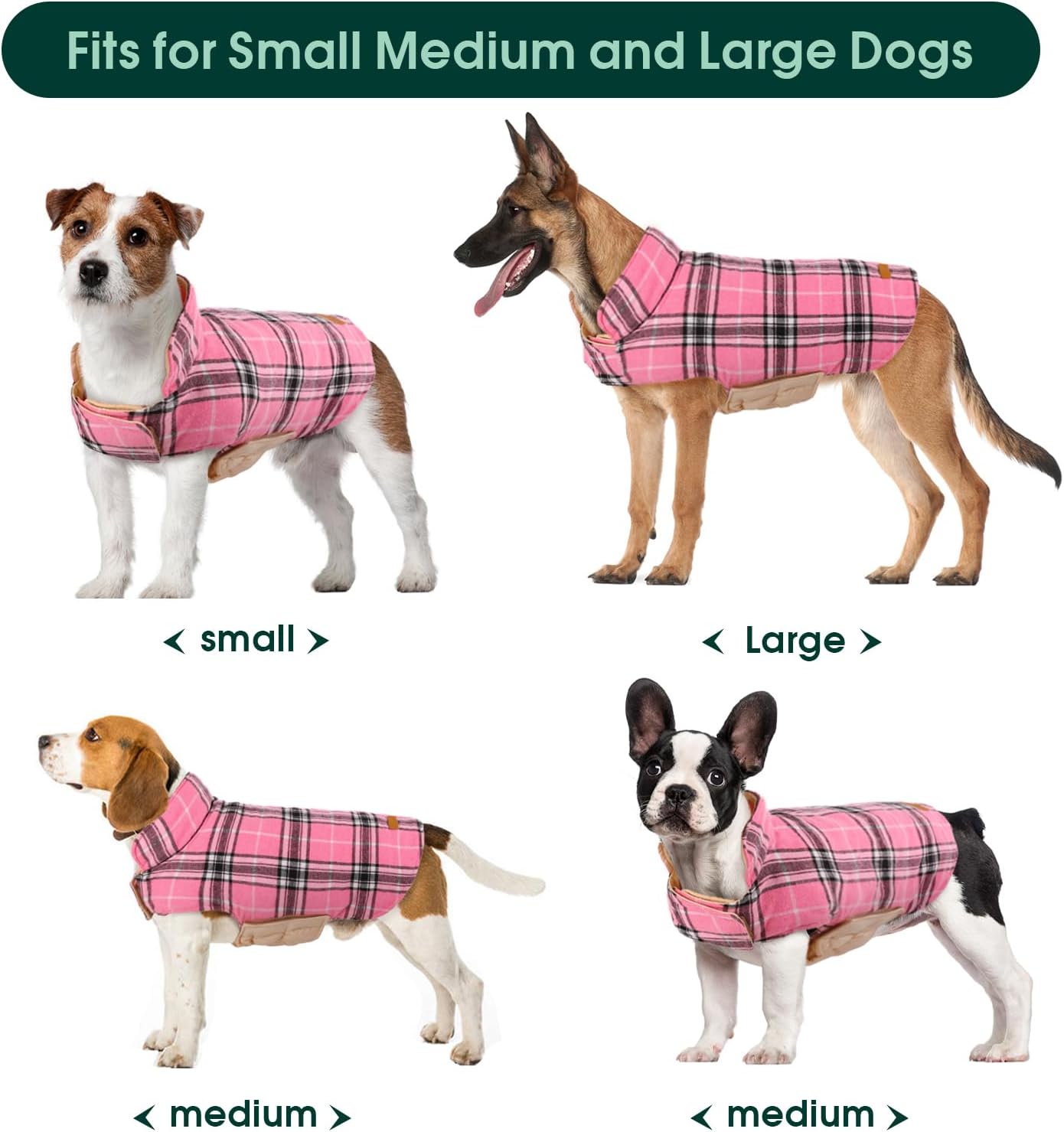 Reversible waterproof dog jacket with British check pattern