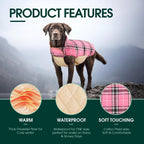 Reversible waterproof dog jacket with British check pattern