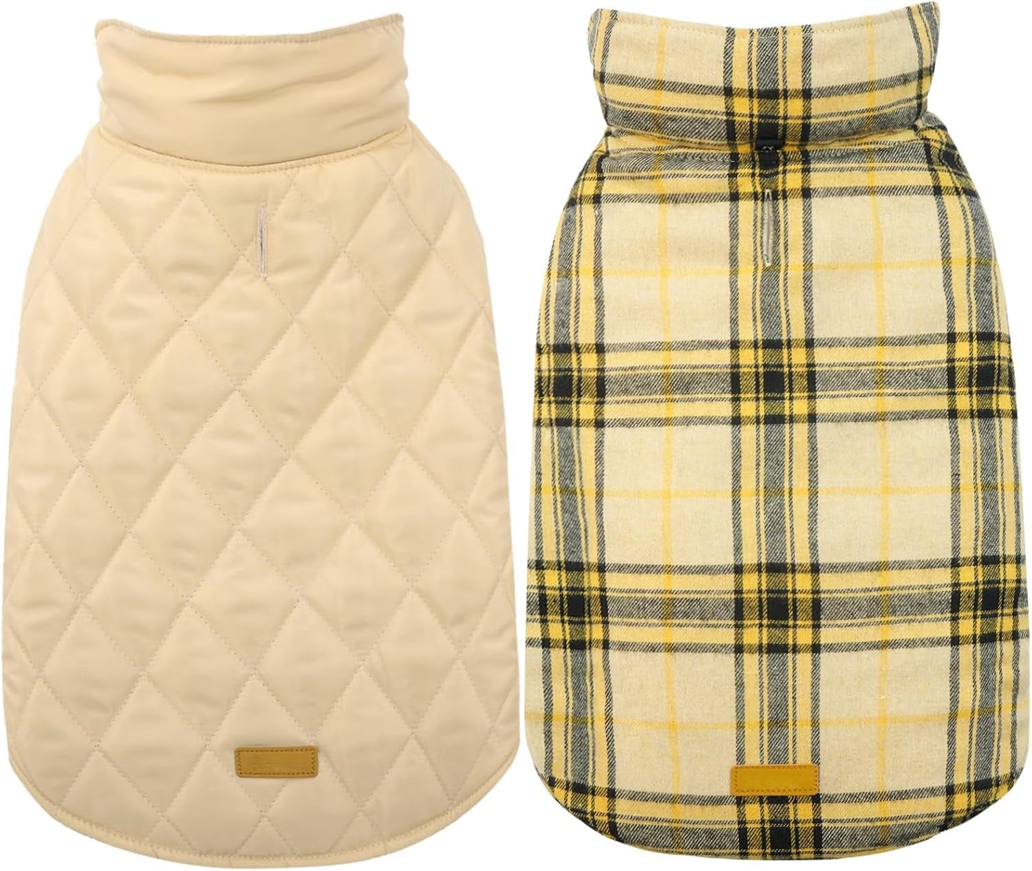 Reversible waterproof dog jacket with British check pattern