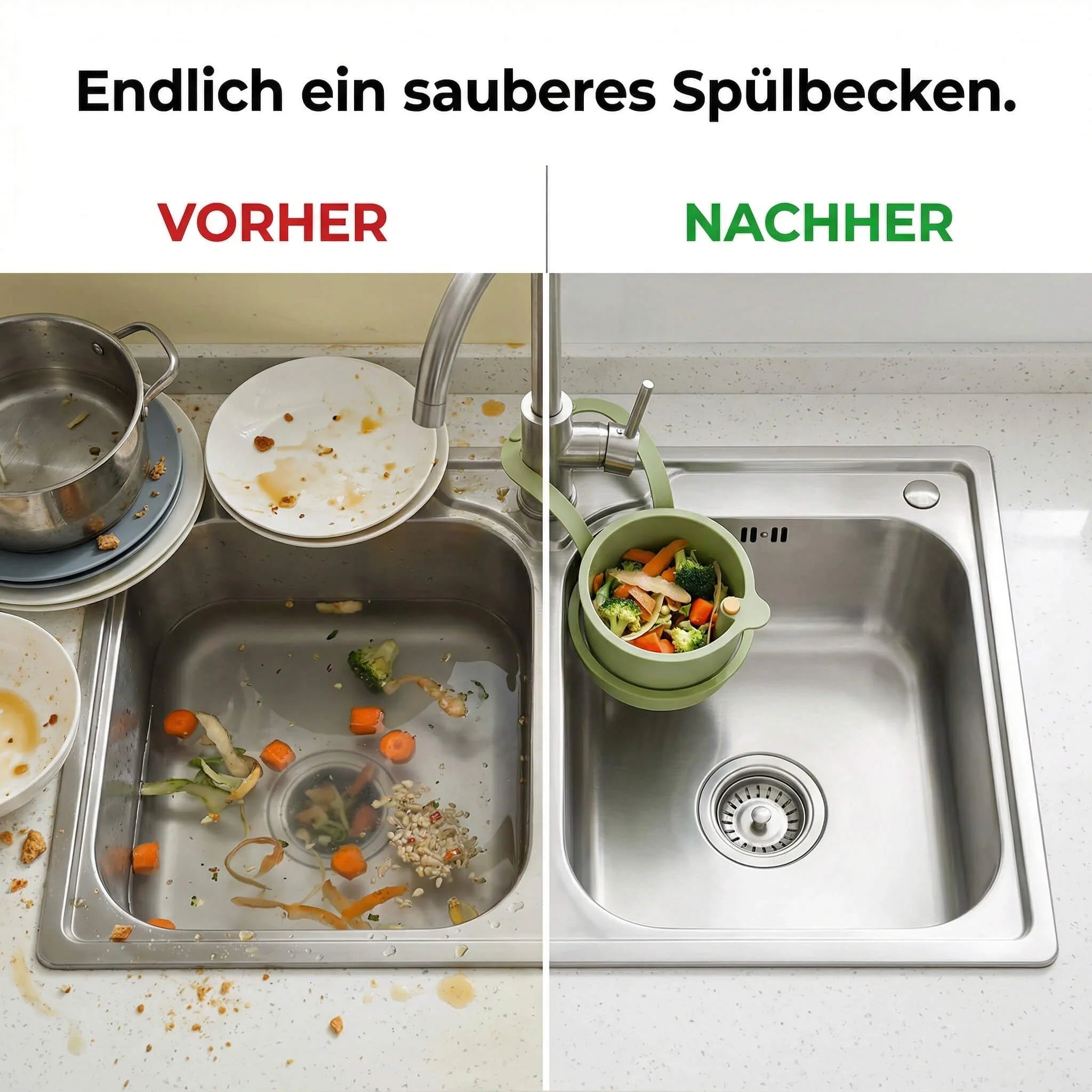 Abtropfkorb zum Aufhängen – Zweiteiliges Filtersystem, Ein-Klick-Entleerung