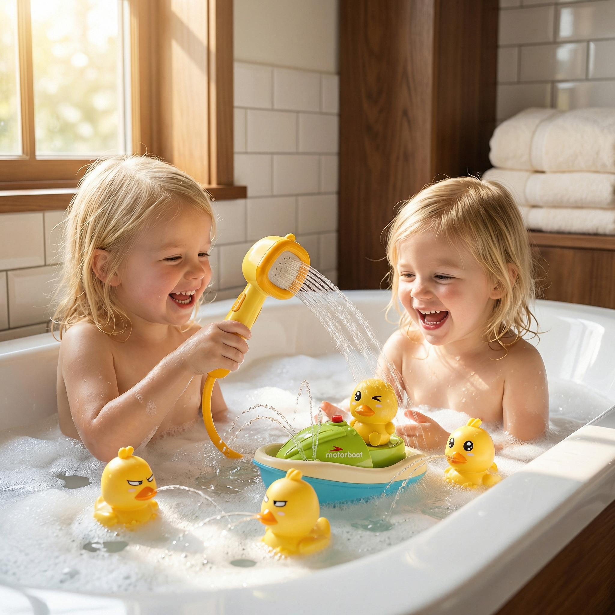 Bath Toy Boat with Shower Head and Splash Ducks