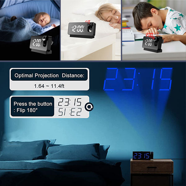 LED projection alarm clock with ceiling display