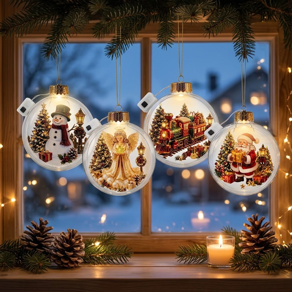 Illuminated Christmas ornament with miniature scene