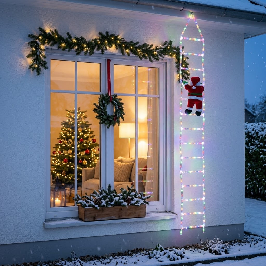 Kletternder Weihnachtsmann mit LED-Leiter, 2,4 m, IP67, mit Fernbedienung