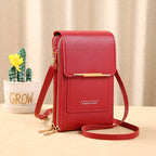 Leather handbag with RFID protection and phone pocket