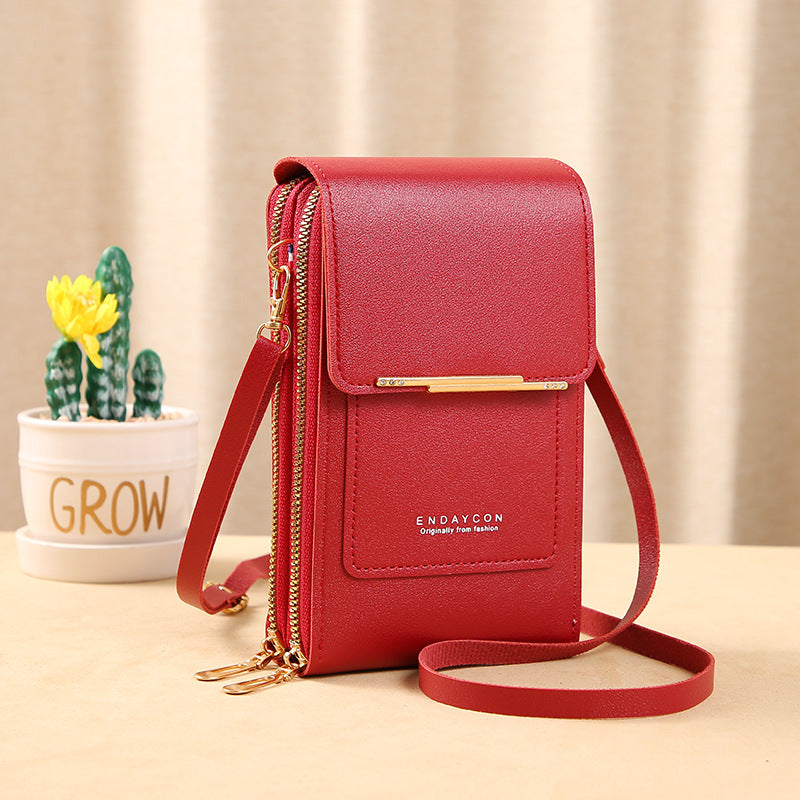 Leather handbag with RFID protection and phone pocket
