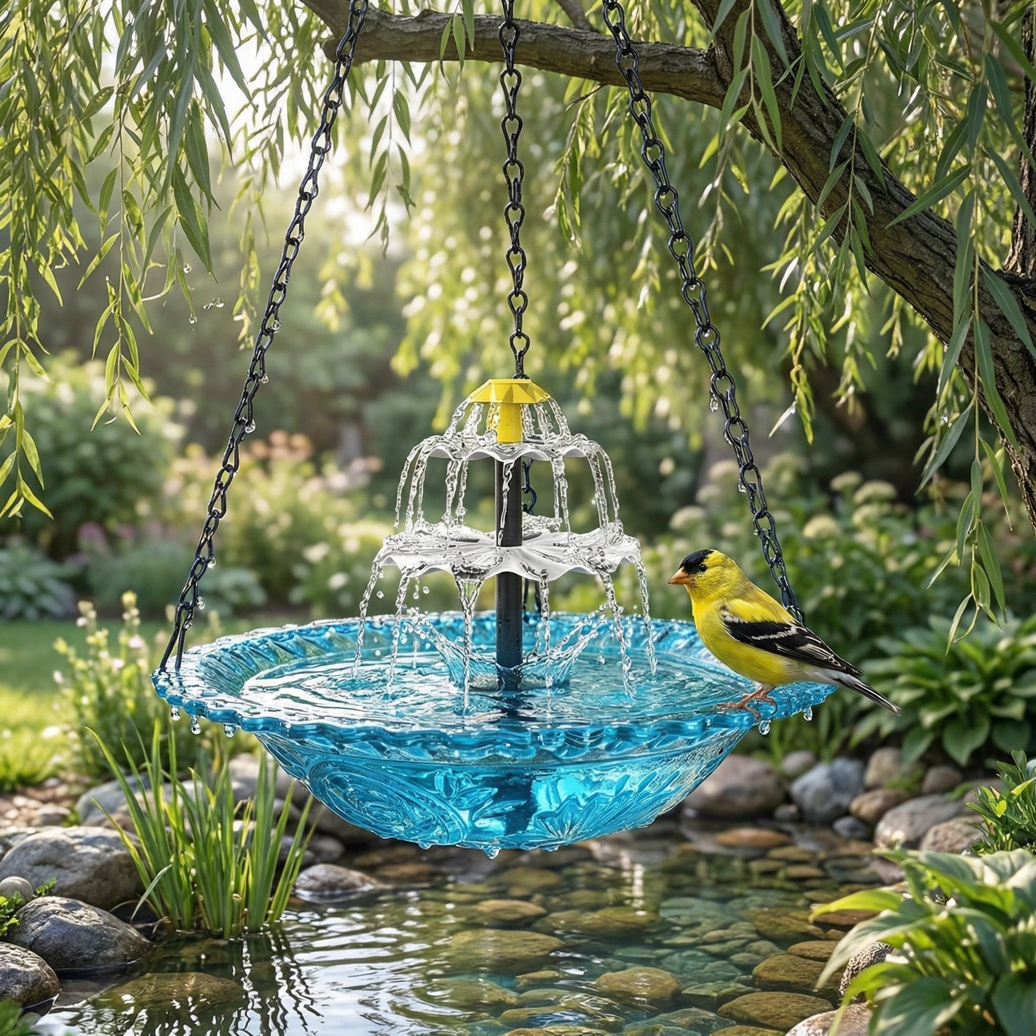 Solar bird bath with fountain – wireless, two-stage, attracts birds
